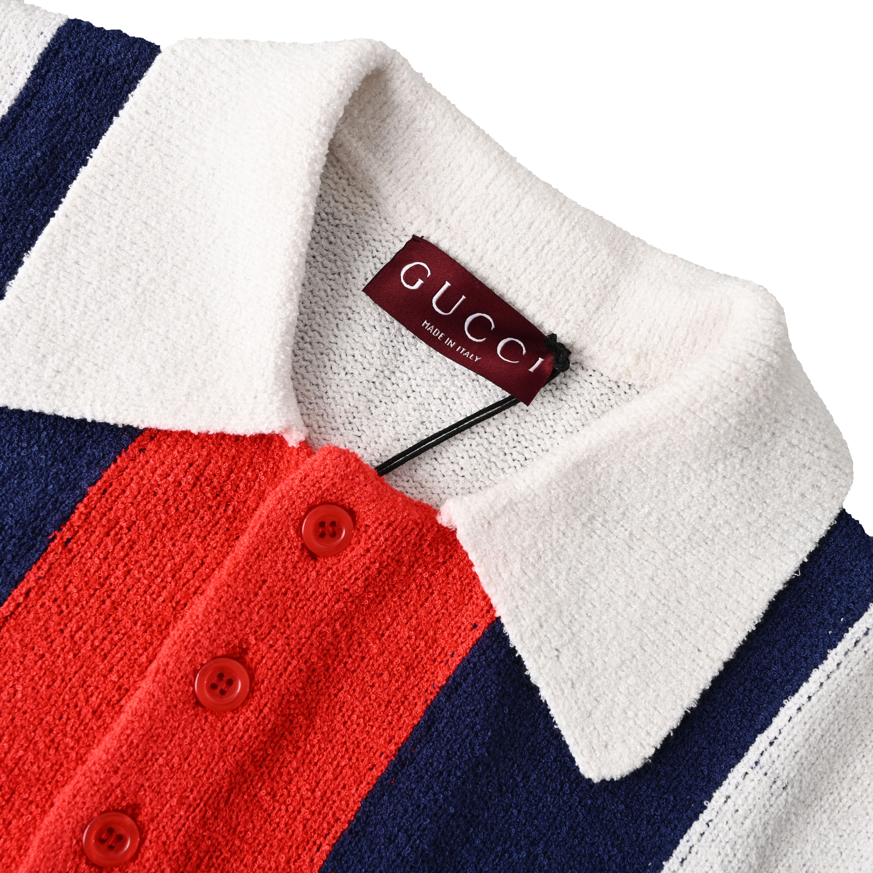 [Gucci] 구찌 화이트 코튼 블렌드 테리 니트 폴로 셔츠