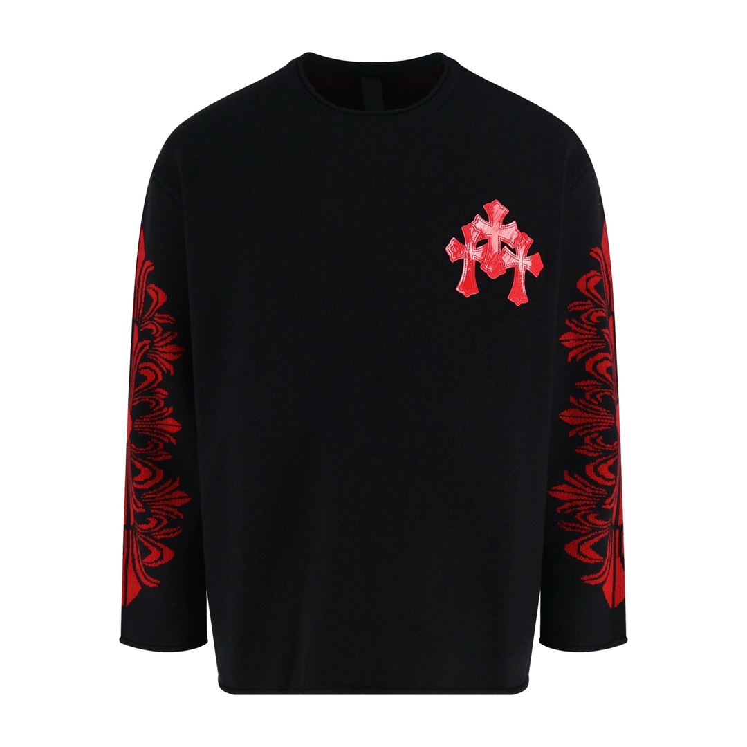 [Chrome Hearts] 크롬하츠 트리플 페이턴트 레더 패치 플로럴 자카드 니트 스웨터