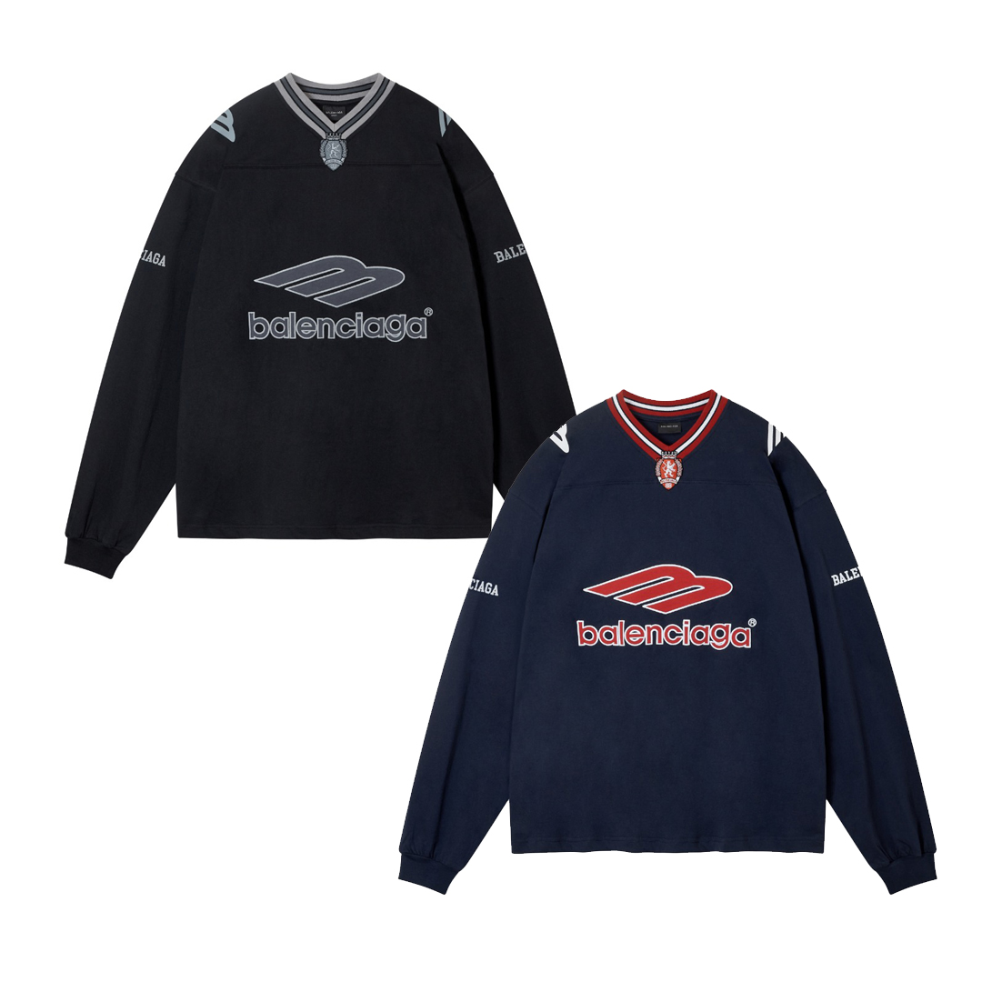 [Balenciaga] 발렌시아가 3B 풋볼 롱 슬리브 브이넥 티셔츠