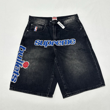 [Supreme] 슈프림 미첼 & 네스 워싱턴 불리츠 배기 데님 쇼츠 워시드 블랙 - 26SS