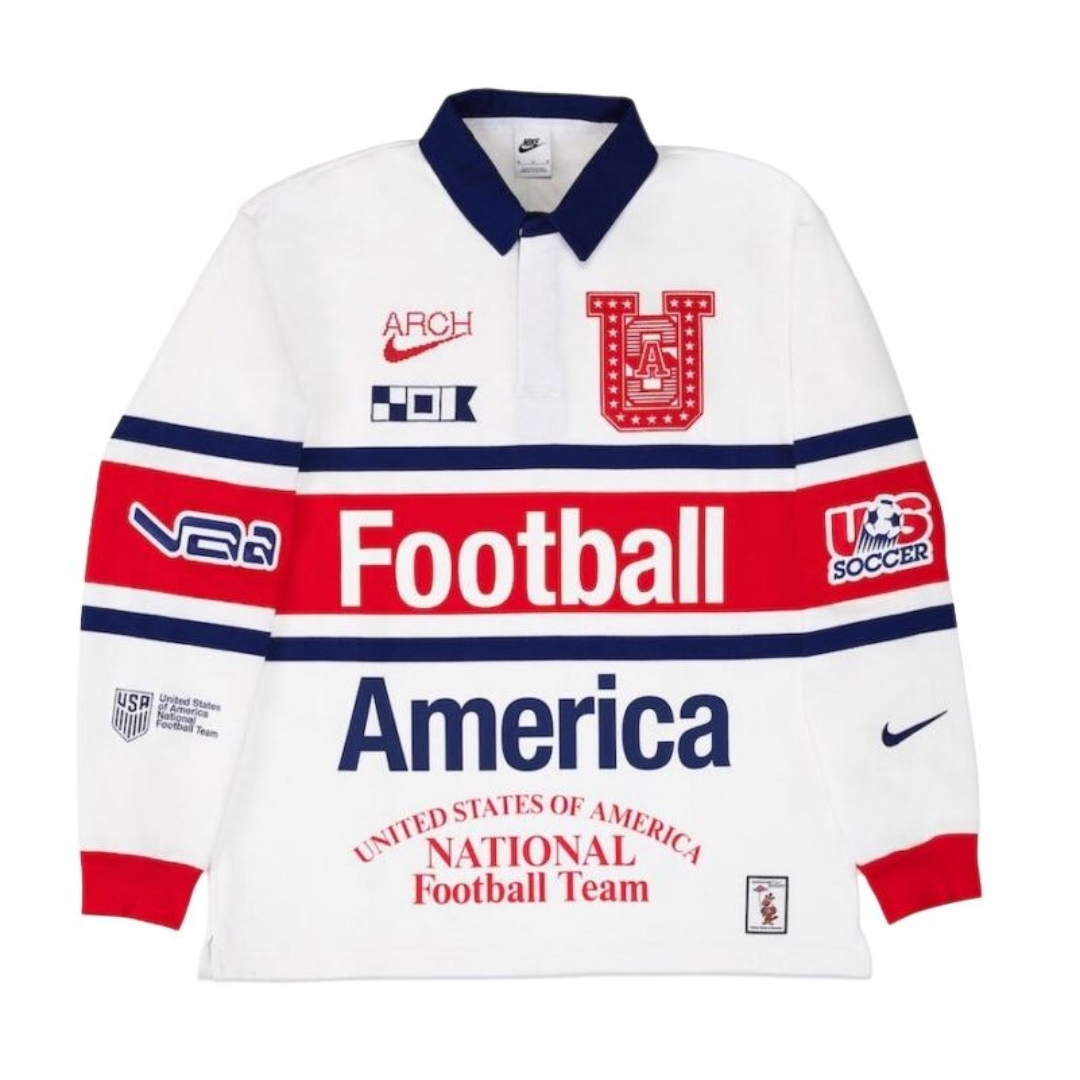 [Nike] 나이키 x 버질 아블로 아카이브 USA 롱슬리브 럭비 탑 화이트