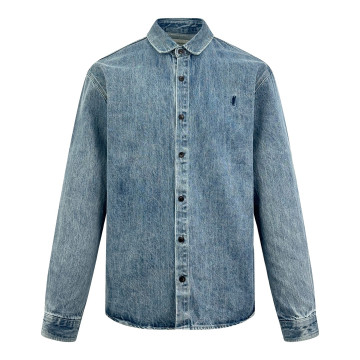 [Saint Laurent] 생로랑 로고 자수 워싱 데님 셔츠