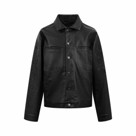 [Balenciaga] 발렌시아가 고딕 로고 자수 레더 셔츠 자켓
