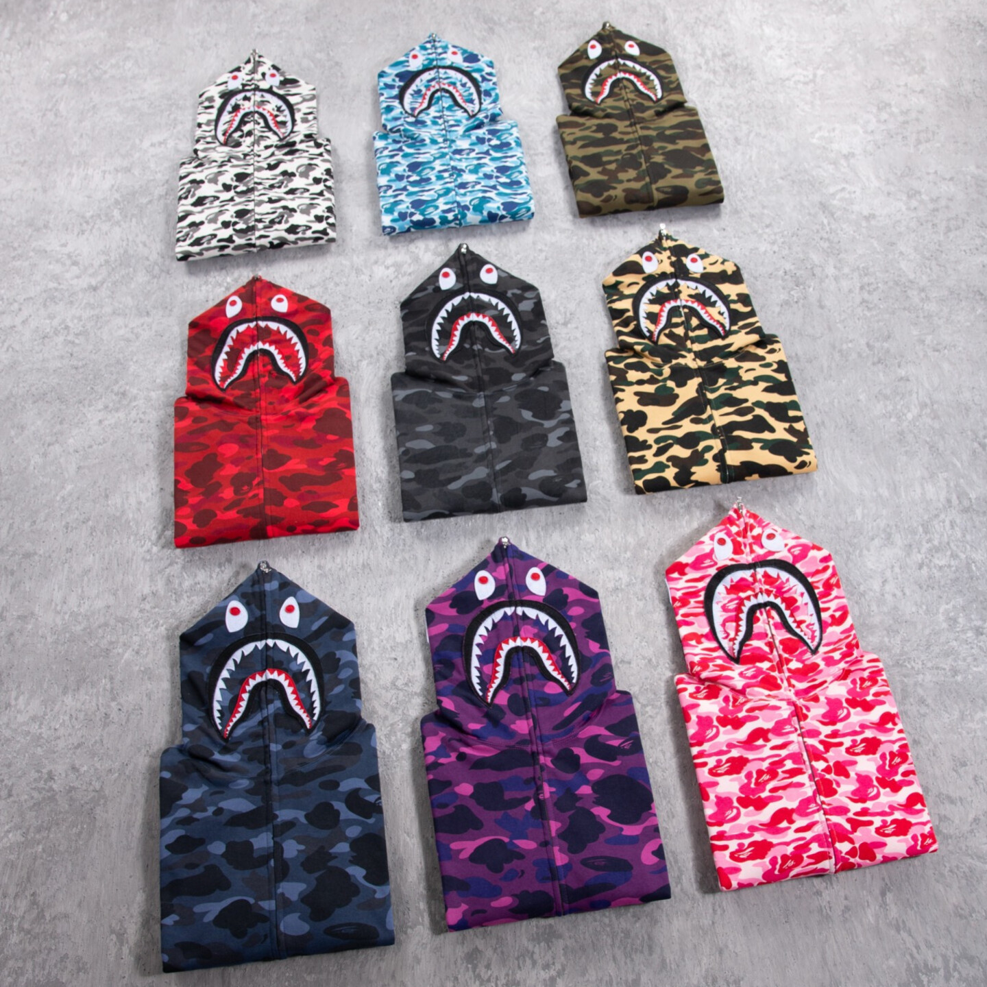 [BAPE] 베이프 퍼스트 카모 자카드 샤크 후드