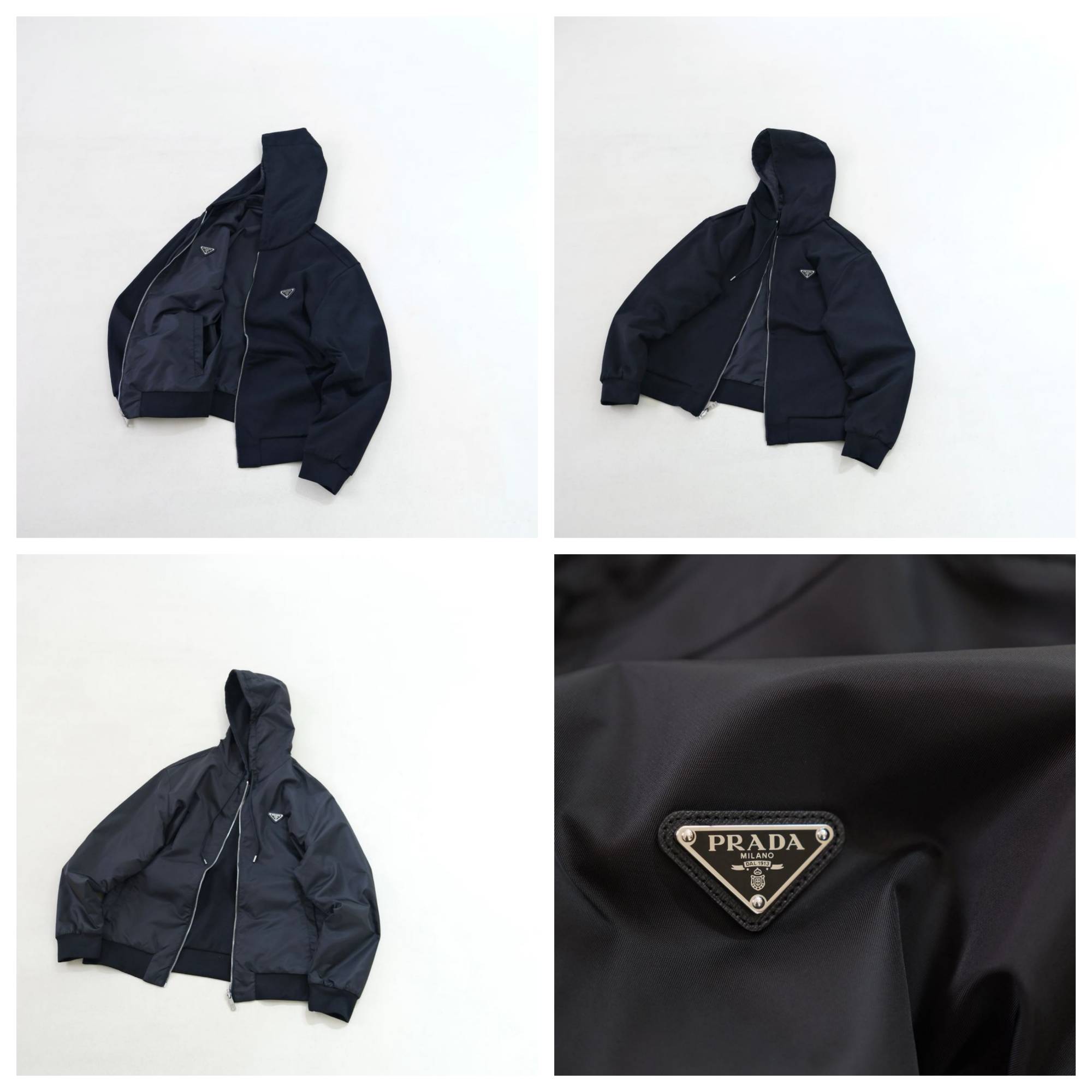 [Prada] 프라다 리버시블 코튼 플리스 리나일론 후드 블랙 블랙