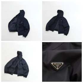 [Prada] 프라다 리버시블 코튼 플리스 리나일론 후드 블랙 블랙