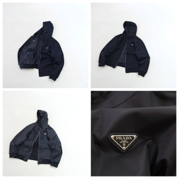 [Prada] 프라다 리버시블 코튼 플리스 리나일론 후드 블랙 블랙