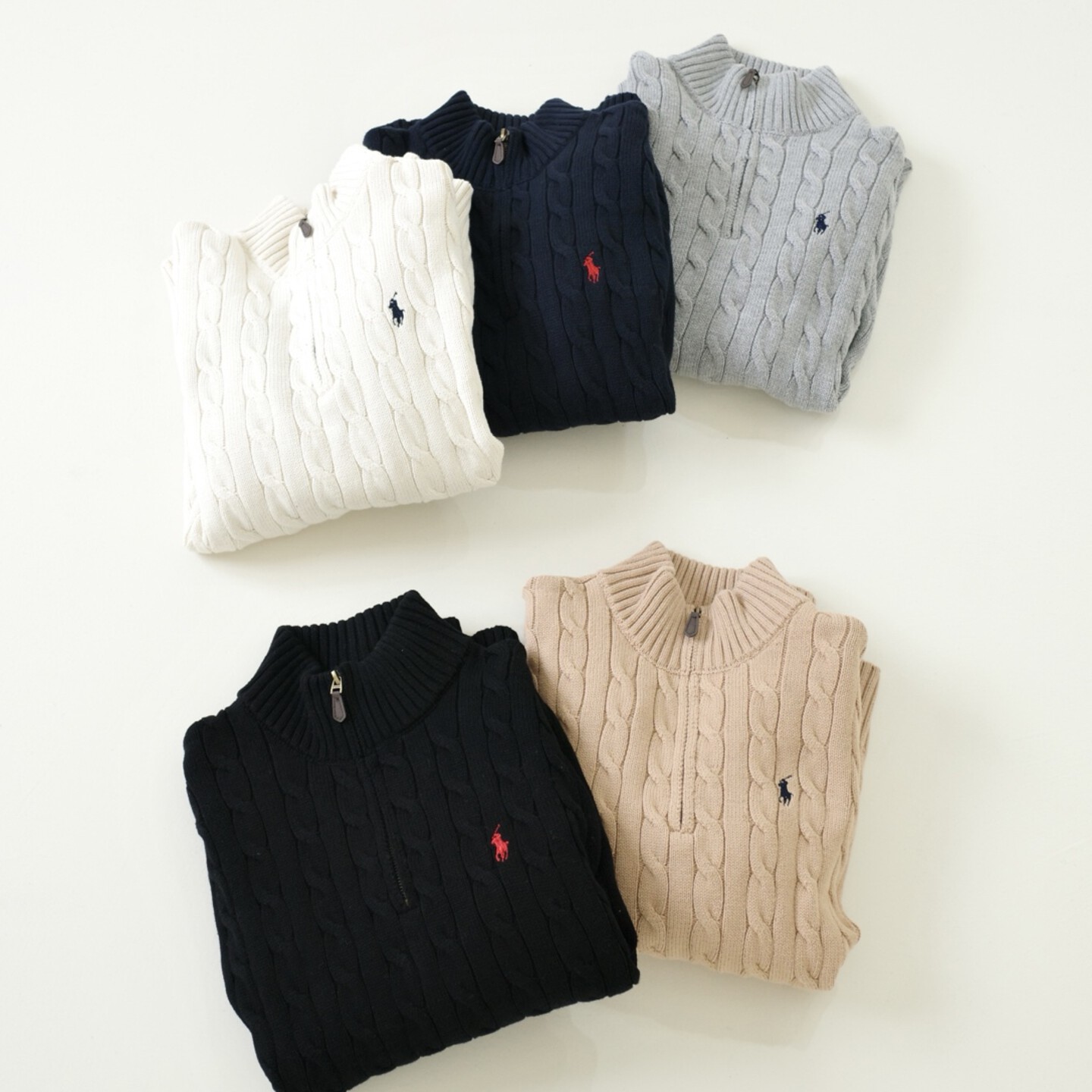 [Polo] 폴로 랄프로렌 케이블 니트 쿼터 지퍼 스웨터