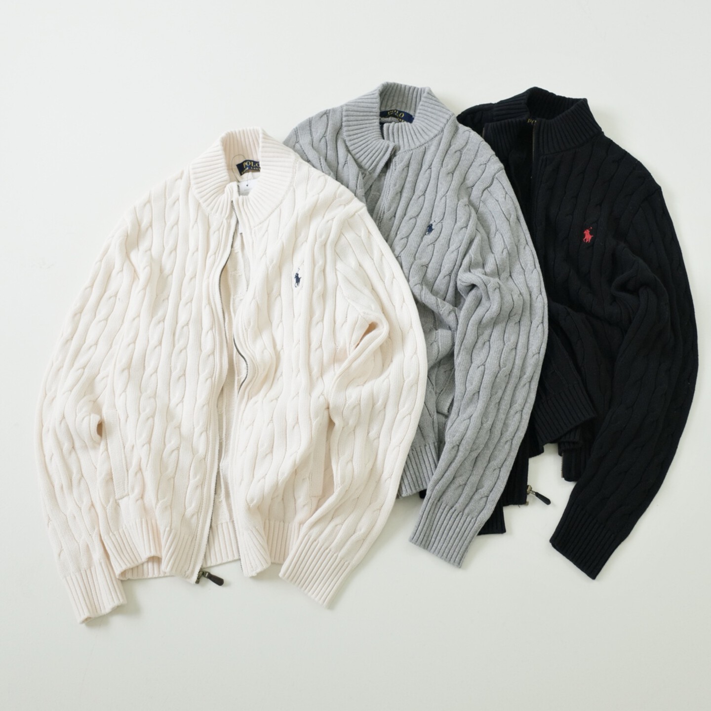 [Polo] 폴로 랄프로렌 케이블 니트 코튼 풀 지퍼 스웨터