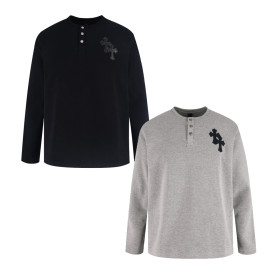 [CHROME HEARTS] 크롬하츠 크로스 패치 와플 헨리넥 긴팔 티셔츠