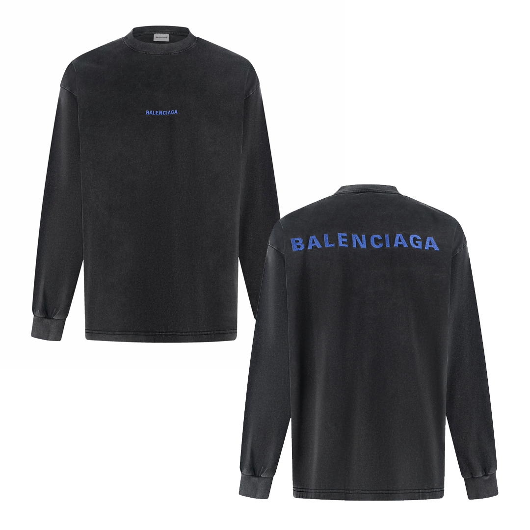[BALENCIAGA] 발렌시아가 로고 워시드 코튼 롱슬리브 티셔츠